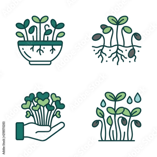 Green plants in various stages growth.