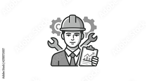 Bild auf Leinwand Engineer in Hard Hat Holding Clipboard.