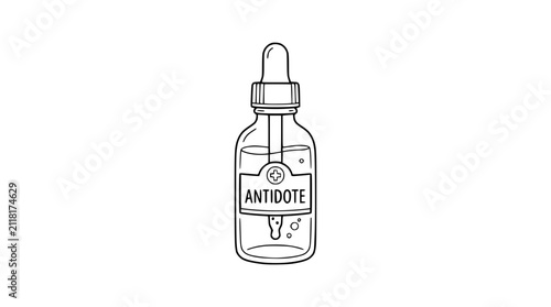 Obraz na plátně Hand-drawn illustration of an antidote dropper bottle with liquid and label