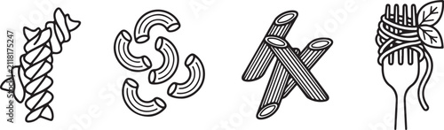 Pasta Types and Italian Food Line Icon Set
