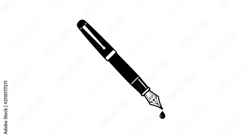 Fototapeta premium Black Fountain Pen with Ink Drop