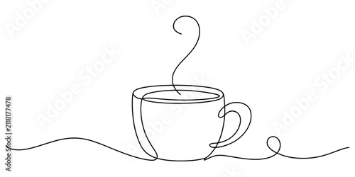 Konstfotografi Continuous single line drawing of a hot cup of coffee with steam