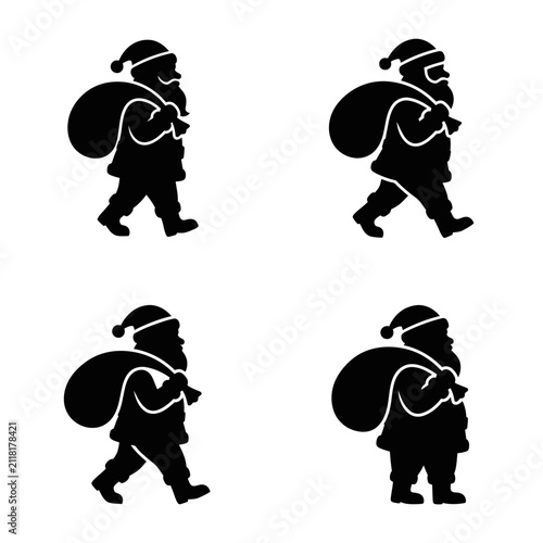 Four Silhouette Santas Carrying Gift Bags.