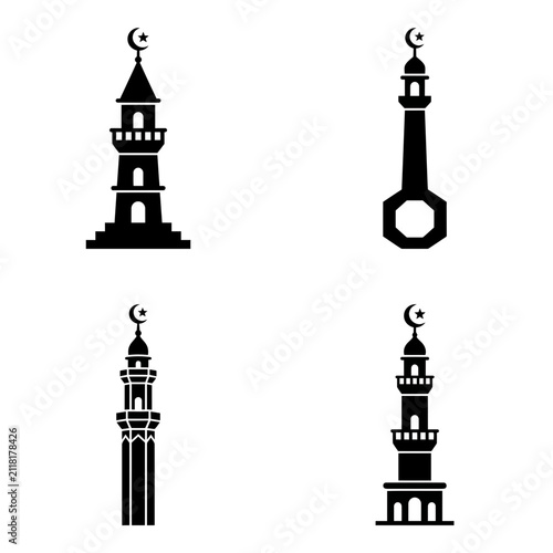 Four Islamic Minaret Silhouettes Collection.