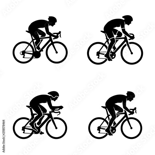 Cyclist Silhouette Set Professional Racing Bicycle.