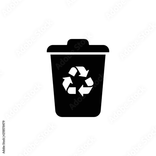 Black recycling bin with white recycle symbol.