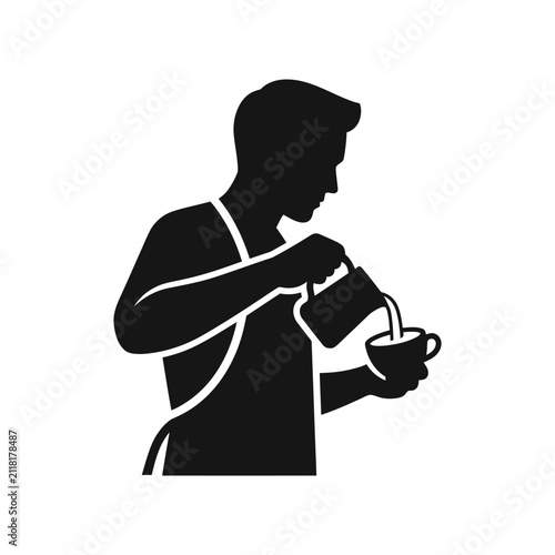 Barista Pouring Milk Into Coffee Cup Silhouette.