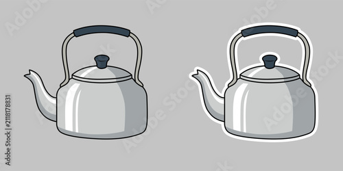 Metal kettle icon set, regular and sticker style