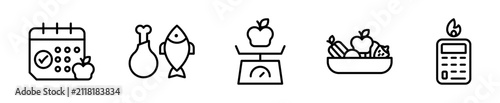 Fotografie Set de iconos nutrición dieta alimentación saludable 5 piezas outline vector