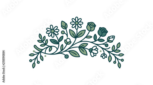 Foto Green floral leaf branch with flowers.