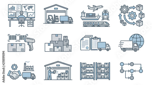 Industrial icons for business logistics.
