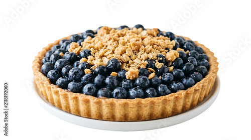 Fresh blueberry tart with granola crumble topping as PNG asset