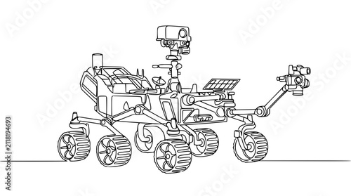Mars Rover Line Art Illustration - Space Exploration Vehicle
