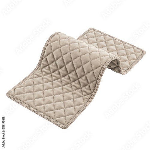 Long Beige Quilted Fabric with Scalloped Lace Edging Textile Swatch