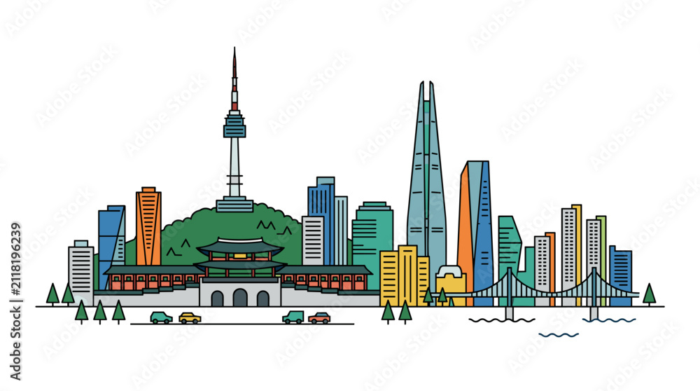 Obraz premium Seoul Skyline Cityscape Flat Design Vector