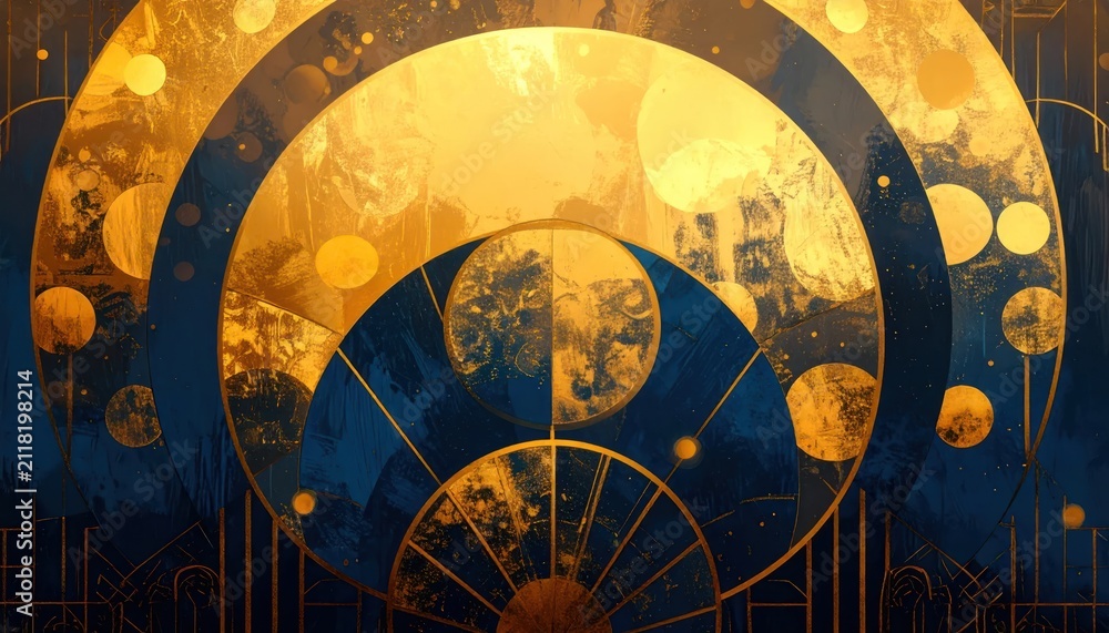 Fototapeta premium Abstract art deco celestial moon and gold arches