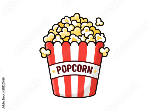Overflowing Popcorn Bucket in Flat Cartoon Style with Bright Colors