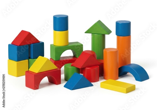 Colorful Wooden Building Blocks for Childrens Play and Development.