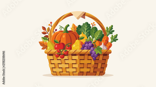 Foto Abundant harvest basket filled with fresh fruits and vegetables