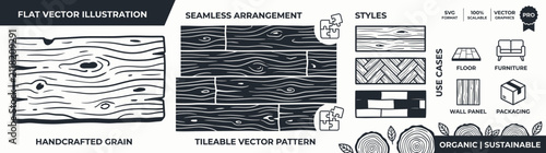 Canvastavla Handcrafted wood grain vector illustration and patterns