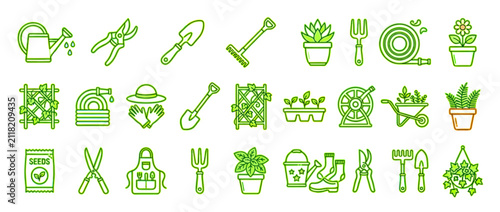 Принти на полотні Gardening Tools and Plants Icon Set