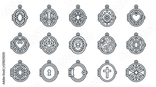 Quadro su tela Ornate locket pendant collection vector illustration