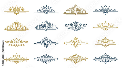 Foto Ornate royal crown emblem set decorative flourish elements