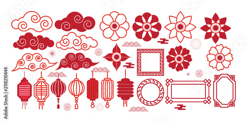 Фотография Traditional Chinese New Year elements with lanterns, flowers, cloud and traditio