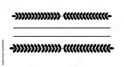 Black botanical laurel branch divider for elegant frame ornamentation
