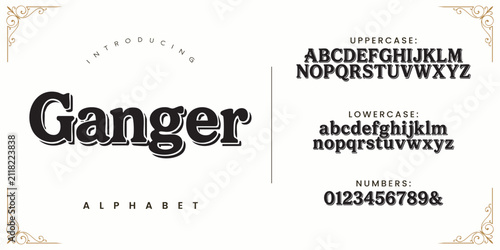 Bild auf Leinwand Ganger retro western serif font alphabet with uppercase lowercase and numbers fo