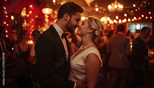 couple in love at fifties party in America. Generative AI
