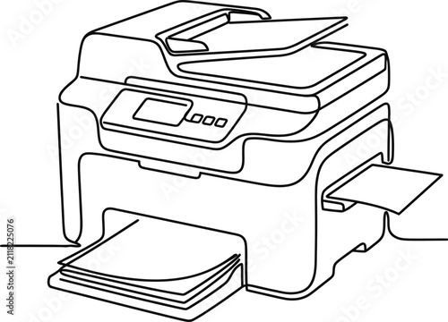 фотографія Continuous line drawing of a modern multifunction office printer.