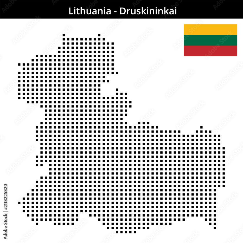 Obraz premium Map of Lithuania region Druskininkai in medium size square dots