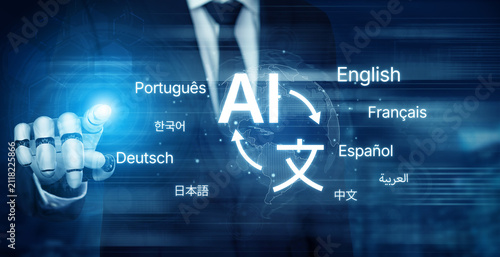 Obraz na plátne AI bridges languages with multilingual assistants, smart translation tools, and cross-cultural virtual learning environments