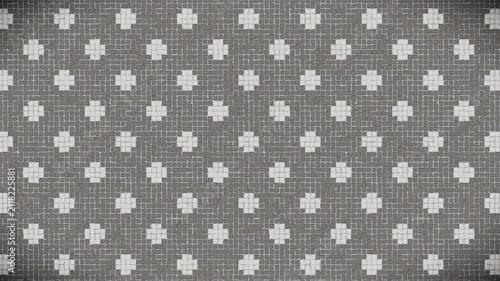 Dark grey mosaic pattern with white crosses creates a seamless loop background.