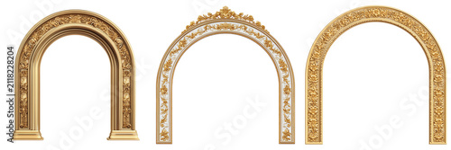 Set of Contemporary gold arch border featuring thin metallic lines on transparent png background. Ai generated