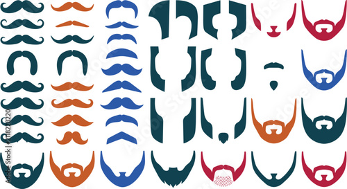 Canvastavla Large colorful set of male facial hair vector icons featuring various mustache a