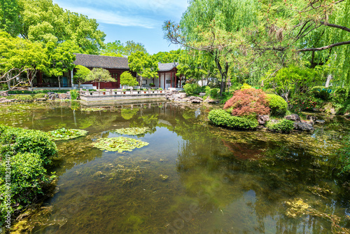 Photography Water scenery of Qiuxia Garden, classical Jiangnan garden in Jiading, Shanghai,