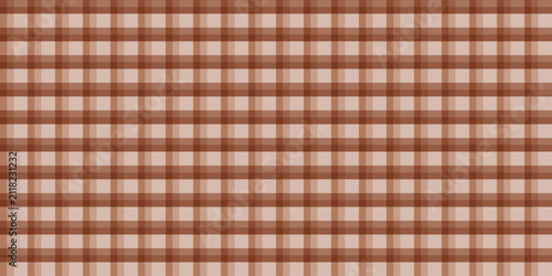 Brown and beige gingham plaid seamless pattern background. Classic checkered geometric vector texture for fabric, tablecloth, textiles, wrapping paper, and digital wallpapers.