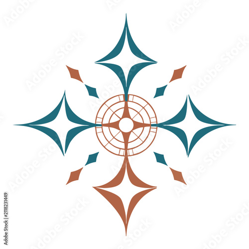 Compass Star Mandala Geometric Vector Illustration With Teal And Brown Tones