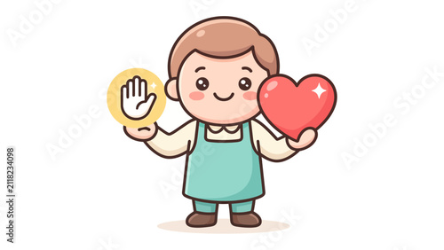 Bild auf Leinwand Kindness and Compassion: A heartwarming illustration of a person holding a red heart and a hand symbol, representing love, care, and the importance of being kind and considerate