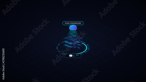 Isometric Cloud Synchronizing Data Transfer Animation