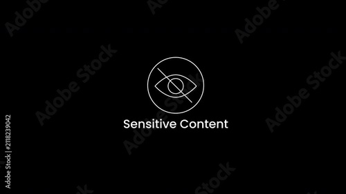 Sensitive content warning circular eye symbol line art icon representing sensitivity on a black background. Suitable for digital design projects.