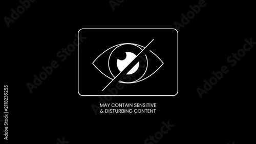 Sensitive content warning eye symbol crossed out label graphic suitable for sensitive content warnings. Ideal for indicating disturbing material in designs.