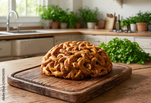 Brain shaped bread on a woo...