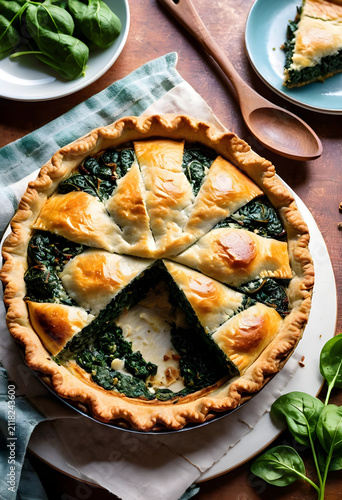Savory spinach pie with gol...