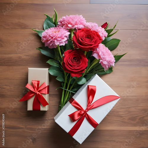 Red roses and pink flowers ...
