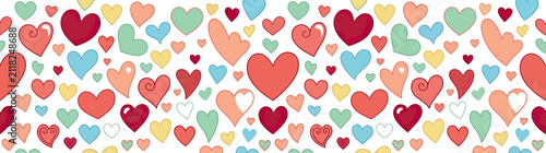 Принти на полотні Colorful Hand-Drawn Hearts Pattern Seamless Background