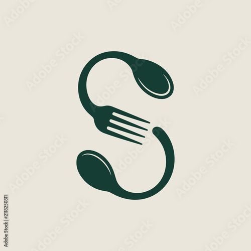 Letter s logo design made with a fork and two spoons