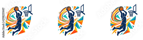 Obraz na płótnie Basketball Player Dunking with Abstract Colorful Background
